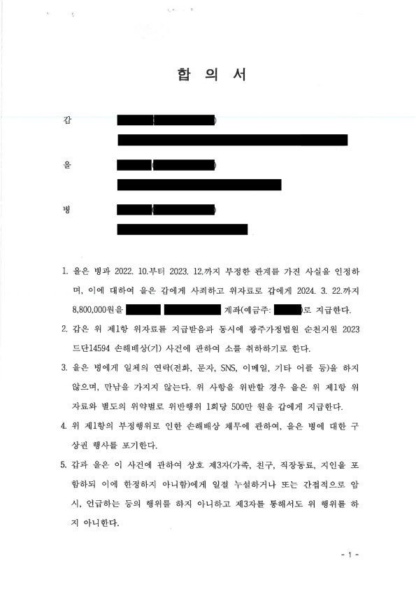 부산상간소송변호사 합의서 및 준비서면이 포함된 상간소송 관련 공식문서 자료 2